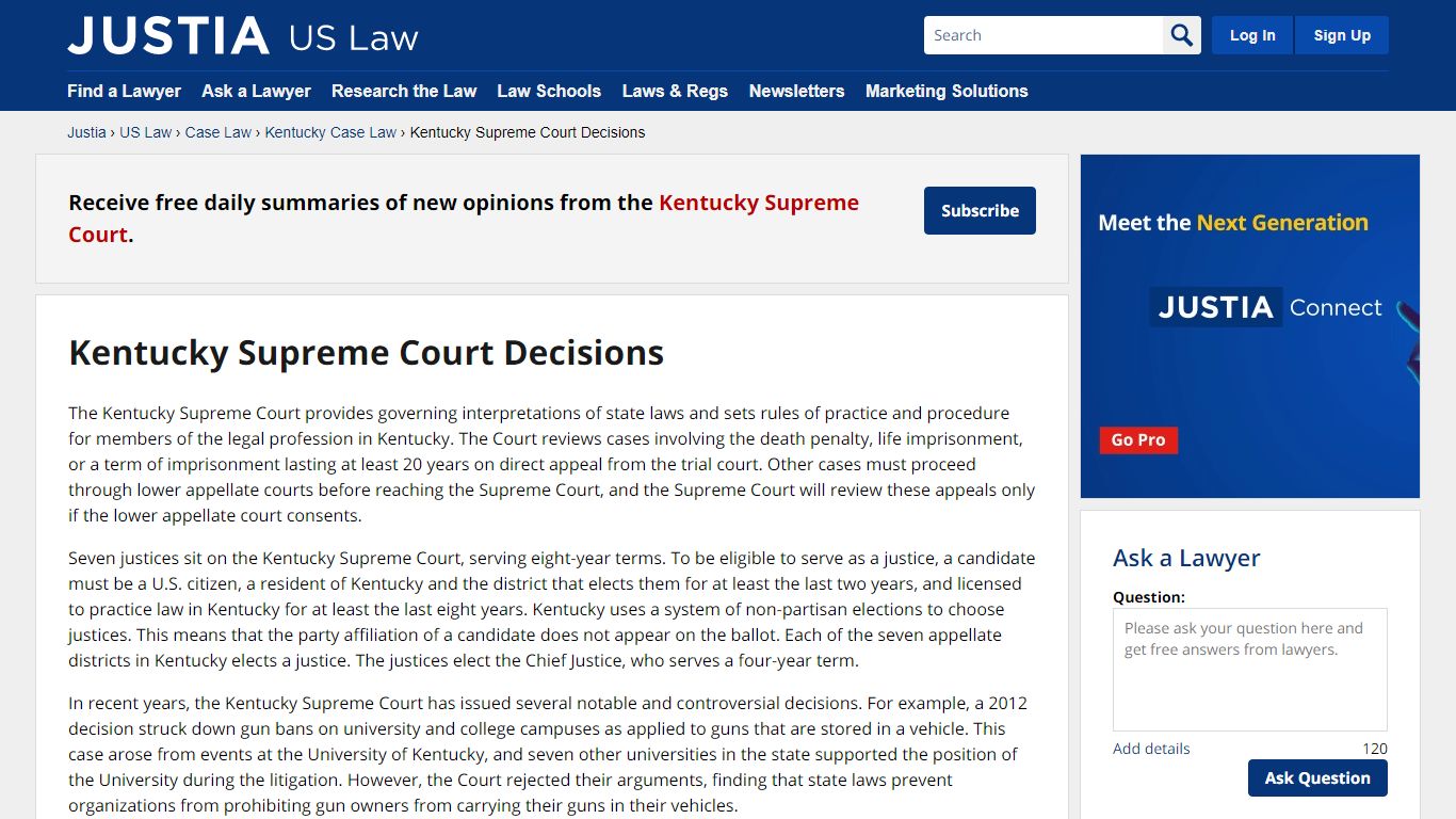 Kentucky Supreme Court Decisions :: Kentucky Case Law - Justia Law